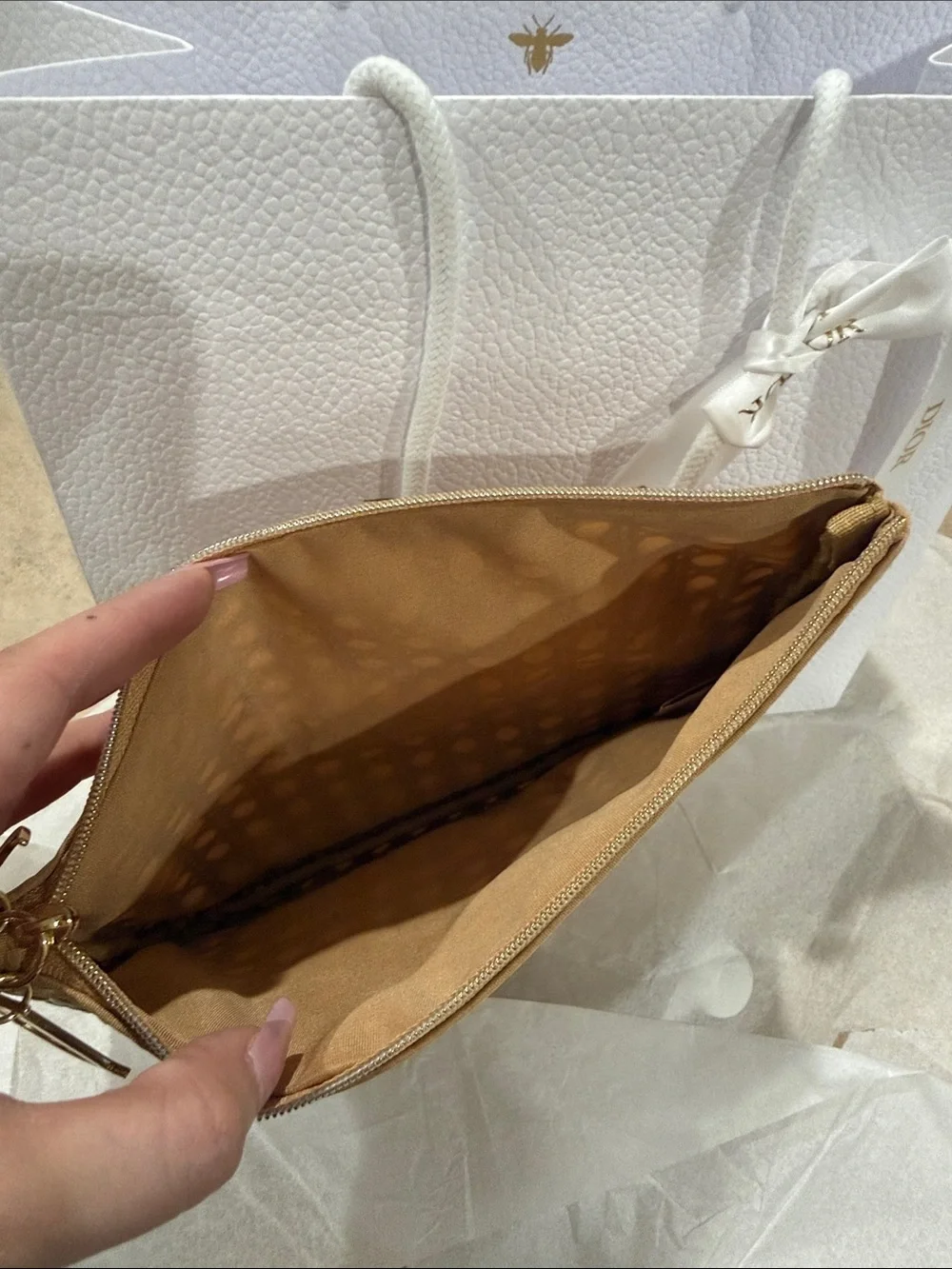 Dior Tan Woven Clutch with Gold DIOR Logo